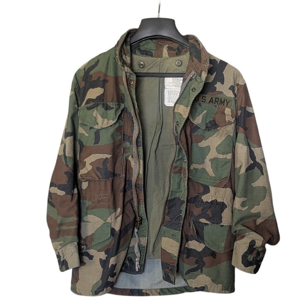 Vintage 1982 US Army M65 Field Jacket Woodland Camo 101st Airborne Small Short